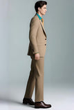 Khaki Peak Revers 2-delige Slim Fit herenpakken