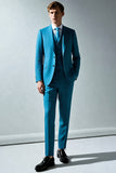 Peacock Blue Notched Lapel 2-delige herenpakken