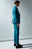 Peacock Blue Notched Lapel 2-delige herenpakken