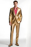 Gouden Single Breasted Peak Revers Heren Prom Suits