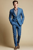 Blauw Grijs Revers Single Breasted Heren Blazer
