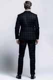 Mix Black Grid 2-delige Slim Fit Notched Revers Heren Formele Pakken
