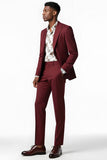 Burgundy Peak Lapel 2-delige Single Breasted herenpakken