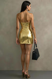 Gouden Metallic Bodycon Cowl Neck Korte Cocktailjurk