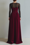 Cabernet Sheath Velvet Lange Formele Jurk met Mouwen