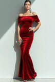 Marine zeemeermin fluweel off-shoulder maxi avondjurk
