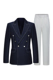 Donkerblauwe Double Breasted Peak Revers op maat gemaakte 2-delige herenpakken