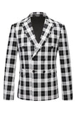 Zwart-witte piek revers Double breasted geruite heren blazer