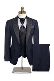 Slim Fit 3-delige Peak Lapel zwarte pakken voor heren