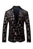Heren Zwart Gouden Bedrukte Revers Prom Blazer