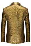 Sprankelende gouden inkeping revers textuur Prom Blazer