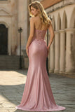 Sweetheart Blush geappliqueerd korset zeemeermin kralen lange prom jurk met spleet