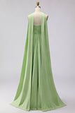 Groene witte stip Een lijn strapless geplooide converteerbare lange bruidsmeisjesjurk