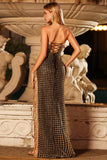 Glinsterende zwarte gouden schede strapless pailletten pailletten lange galajurk met split