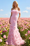 Roze 3D Bloemen Off The Shoulder Zeemeermin Baljurk