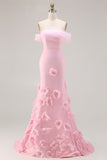 Roze 3D Bloemen Off The Shoulder Zeemeermin Baljurk