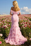 Roze 3D Bloemen Off The Shoulder Zeemeermin Baljurk
