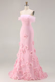 Roze 3D Bloemen Off The Shoulder Zeemeermin Baljurk