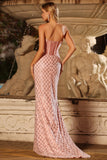 Sweetheart Mermaid Blush korsetjurk met kralen versierde lange galajurk met pailletten