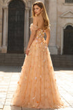 Champagne Off The Shoulder Bloemen A-Line Convertible Lange Galajurk