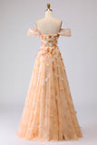 Champagne Off The Shoulder Bloemen A-Line Convertible Lange Galajurk