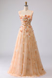 Champagne Off The Shoulder Bloemen A-Line Convertible Lange Galajurk
