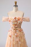 Champagne Off The Shoulder Bloemen A-Line Convertible Lange Galajurk
