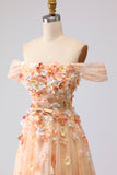 Champagne Off The Shoulder Bloemen A-Line Convertible Lange Galajurk