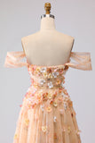 Champagne Off The Shoulder Bloemen A-Line Convertible Lange Galajurk