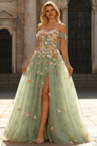 Champagne Off The Shoulder Bloemen A-Line Convertible Lange Galajurk