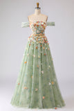 Champagne Off The Shoulder Bloemen A-Line Convertible Lange Galajurk