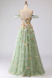 Champagne Off The Shoulder Bloemen A-Line Convertible Lange Galajurk