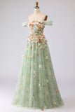 Champagne Off The Shoulder Bloemen A-Line Convertible Lange Galajurk