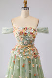 Champagne Off The Shoulder Bloemen A-Line Convertible Lange Galajurk
