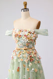 Champagne Off The Shoulder Bloemen A-Line Convertible Lange Galajurk