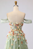 Champagne Off The Shoulder Bloemen A-Line Convertible Lange Galajurk