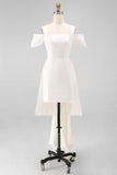 Witte Cold Shoulder Sheath Mini Trouwjurk met Strik
