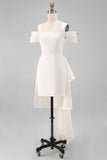 Witte Cold Shoulder Sheath Mini Trouwjurk met Strik