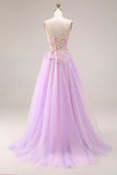 Sweetheart Lila tule A-Line appliqué lange galajurk met split