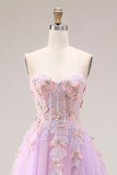 Sweetheart Lila tule A-Line appliqué lange galajurk met split