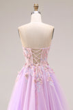 Sweetheart Lila tule A-Line appliqué lange galajurk met split