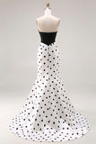 Zwarte witte zeemeermin met satijnen lange polkadots jurk met strik
