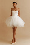 Witte Tule A Line Sweetheart Korte Trouwjurk