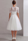 Witte hoge hals A Line Lace Courthouse trouwjurk