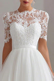Witte hoge hals A Line Lace Courthouse trouwjurk