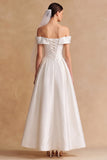 Off The Shoulder Witte A Line Courthouse trouwjurk met strik