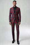 Rood Zwart Geruite Revers 2-delige Heren Prom Suits