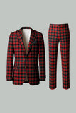 Rood Zwart Geruite Revers 2-delige Heren Prom Suits