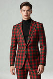 Rood Zwart Geruite Revers 2-delige Heren Prom Suits