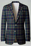 Blauw Groen Raster Revers 2-delige Heren Prom Suits
